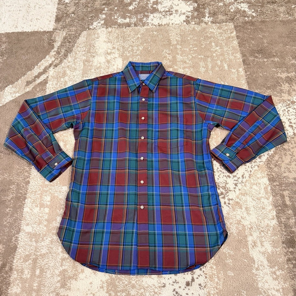 Sir Pendleton Button Shirt Mens Medium Plaid 100% Wool USA  Long Sleeve‎ VTG